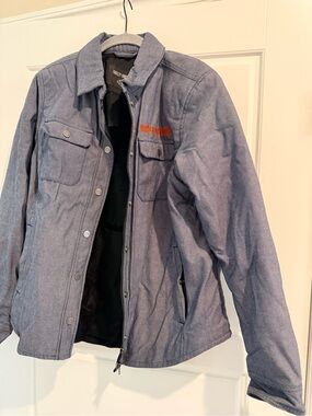 Harley-Davidson Denim-Style Blue Bomber Jacket with Orange Logo